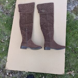 JustFab Brown Over-the-Knee Boots with Decorative Buckle